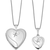 Sterling Silver Rhodium Plated Diamond Polished Heart Locket and Pendant Set