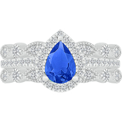 10K White Gold Genuine Blue Sapphire and 3/8 CTW Diamond Bridal Set