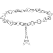 She Shines Sterling Silver Genuine White Diamond Accent Eiffel Tower Bracelet