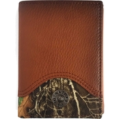 Realtree Burnished Leather Brown Trifold Wallet with Camo