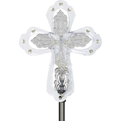 Exhart Solar Acrylic and Metal White Cross Garden Stake with Twelve LED lights
