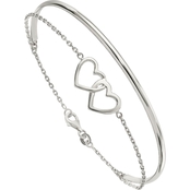 Sterling Silver Polished Double Heart Bangle