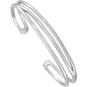 Sterling Silver and Rhodium Plated Polished Three Line Cuff Bangle
