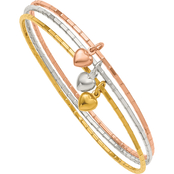 Sterling Silver Gold and Rose Tone with Puffed Heart Bangle Set