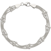 Sterling Silver Polished Beaded 3 Strand Bracelet