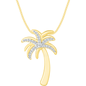 14K Yellow Gold Over Sterling Silver Diamond Accent Fashion Palm Tree Pendant