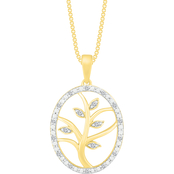 14K Yellow Gold Over Sterling Silver Diamond Accent Fashion Family Tree Pendant