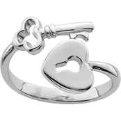 Rhodium Over Sterling Silver Heart Lock and Key Toe Ring