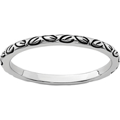 Sterling Silver Rhodium Plated Antiqued Leaf Band
