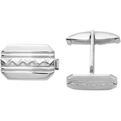 Rhodium Over Sterling Silver Wave Design Cuff Links