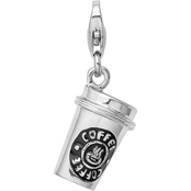 Rhodium Over Sterling Silver Amore La Vita 3D Enameled Coffee Cup Charm