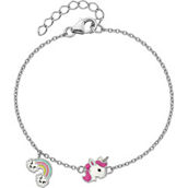 Kids Rhodium Over Sterling Silver Enamel Unicorn Rainbow Bracelet