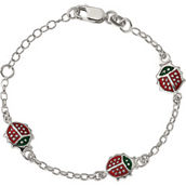 Kids Sterling Silver Red Enamel Ladybugs Bracelet