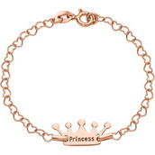 Kids Sterling Silver Rose Goldtone 6 in. Princess Crown Heart Link Bracelet
