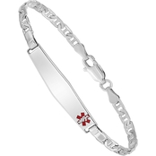 Girls Rhodium Over Sterling Silver Medical ID with Anchor Bracelet