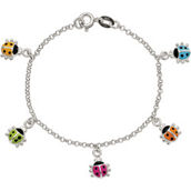 Sterling Silver Children's Enamel Ladybug 6 in. Charm Bracelet