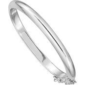 Girls Rhodium Over Sterling Silver Polished Hinged Bangle Bracelet with Safety