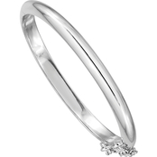 Girls Rhodium Over Sterling Silver Polished Hinged Bangle Bracelet with Safety