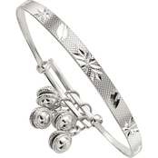 Sterling Silver Children's Diamond Cut and Textured Adjustable Bangle with Bells