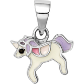 Sterling Silver Rhodium-Plated Childs Enameled Unicorn Charm