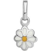 Rhodium Over Sterling Silver Child's White and Yellow Enamel Daisy Charm