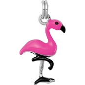 Sterling Silver and Rhodium Plated Enamel Flamingo Charm