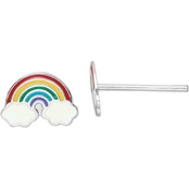 Sterling Silver Rhodium Plated Enamel Kids Rainbow Post Earrings