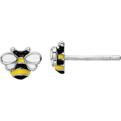 Sterling Silver Rhodium Plated Enameled Bumble Bee Post Earrings