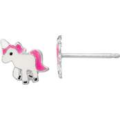 Sterling Silver Rhodium Plated Polished Enameled Unicorn Post Earrings