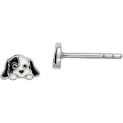 Sterling Silver Rhodium Plated Childs Enameled Puppy Post Earrings