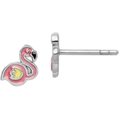 Sterling Silver Rhodium Plated Childs Enameled Flamingo Post Earrings