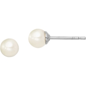 Sterling Silver and Rhodium Plated White Freshwater Cultured Pearl Stud Earrings