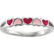 Girls Sterling Silver Enameled Hearts Ring Size 3