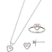 Girls Sterling Silver 15 in. Necklace, Earrings and Size 3 Ring Set