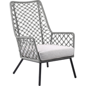 Armen Living Marco Indoor Outdoor Steel Lounge Chair with Natural Springs Rope