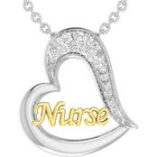 Sterling Silver and 10K Yellow Gold Plate 1/10 CTW Diamond Heart Nurse Pendant