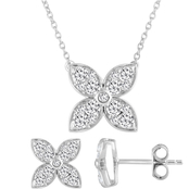 Sterling Silver 1 CTW Petal Diamond Necklace and Earring Set