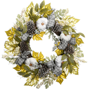 National Tree Company 30 in. Harvest Mixed Leaves and Ribbons Wreath