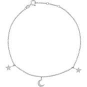 Sterling Silver 1/10 CTW Diamond Moon and Stars Anklet