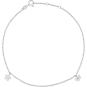 Timeless Love Sterling Silver Diamond Accent Butterfly & Flower Anklet