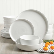 Gibson Home White Deco 16 pc. Stackable Double Bowl Dinnerware Set