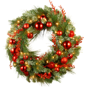 National Tree Company 30 in. Red Mixed Wreath with Battery Operated LED Lights