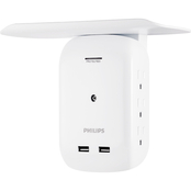 Philips 6 Outlet Surge Tap with Dual USB Ports and Device Shelf