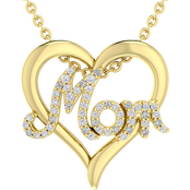 Sterling Silver 10K Yellow Goldtone Diamond Accent Mom Heart Pendant