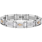 Stainless Steel and Gold Ion Plated Plated Crosses and Cubic Zirconia Bracelet