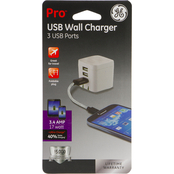 GE Pro 3 Port USB AC Wall Adapter with Folding Prongs