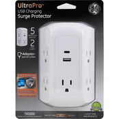GE 5 Outlet Surge Protector Wall Tap with USB and USB C Ports