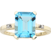 10K Yellow Gold Blue Topaz Ring with Diamond Accents