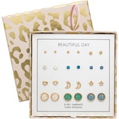 BEAUTIFUL EVERYDAY COLLECTION! YELLOW GOLD TONE WITH CRYSTAL BOXED 12-ON EARRING .