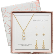 Goldtone Cubic Zirconia Necklace and Earrings Trio